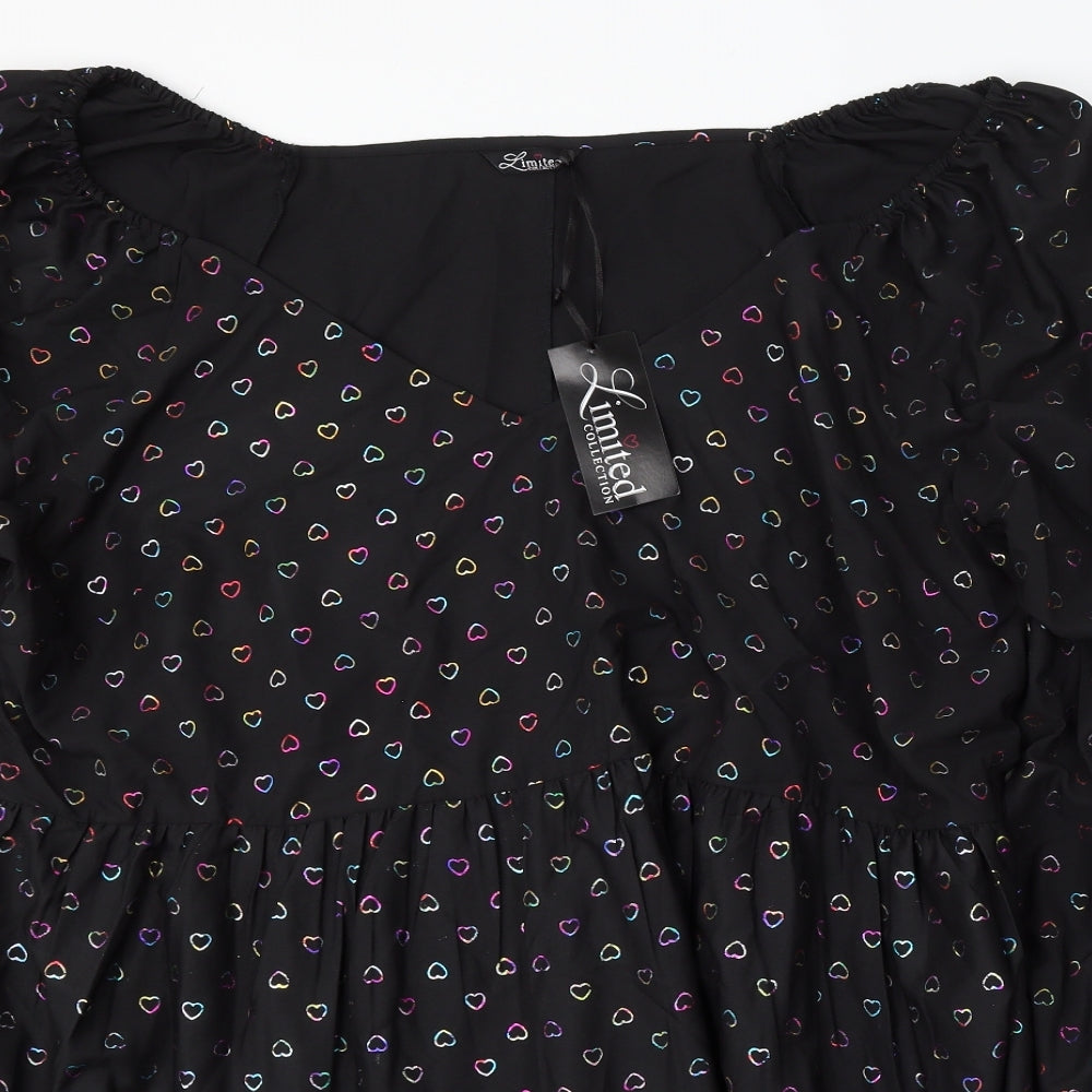 Yours Womens Black Geometric Polyester Sheath  Size 26  Round Neck