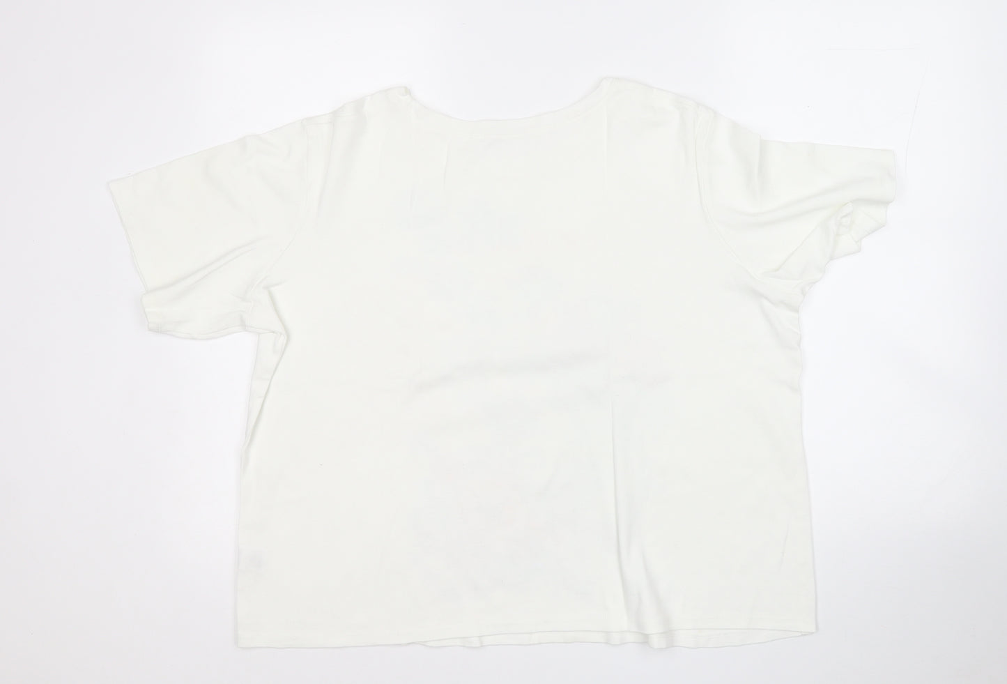 Marks and Spencer Womens White Floral Cotton Basic T-Shirt Size 22 Round Neck