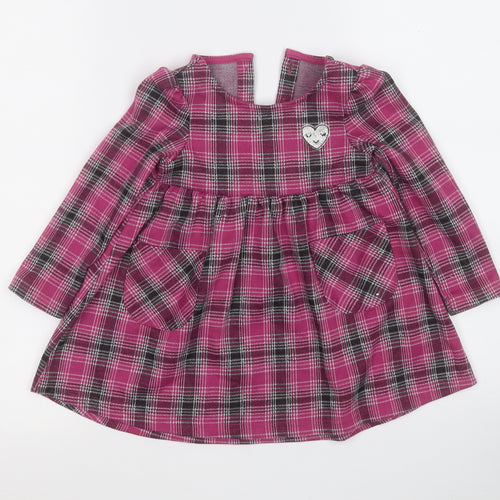 Dunnes Stores Girls Purple Plaid Polyester Fit & Flare  Size 12-18 Months  Round Neck
