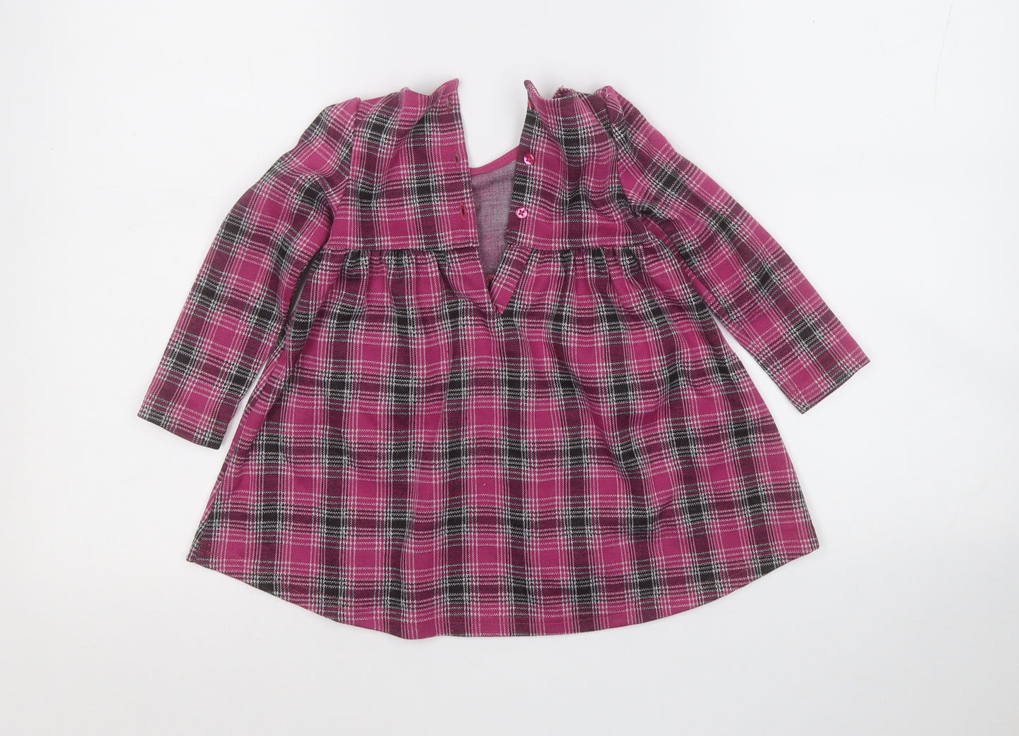 Dunnes Stores Girls Purple Plaid Polyester Fit & Flare  Size 12-18 Months  Round Neck