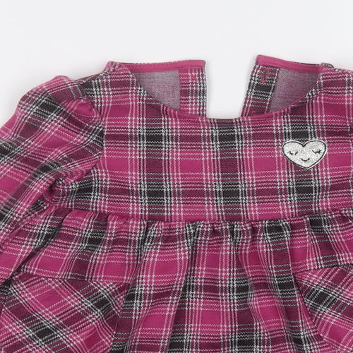 Dunnes Stores Girls Purple Plaid Polyester Fit & Flare  Size 12-18 Months  Round Neck