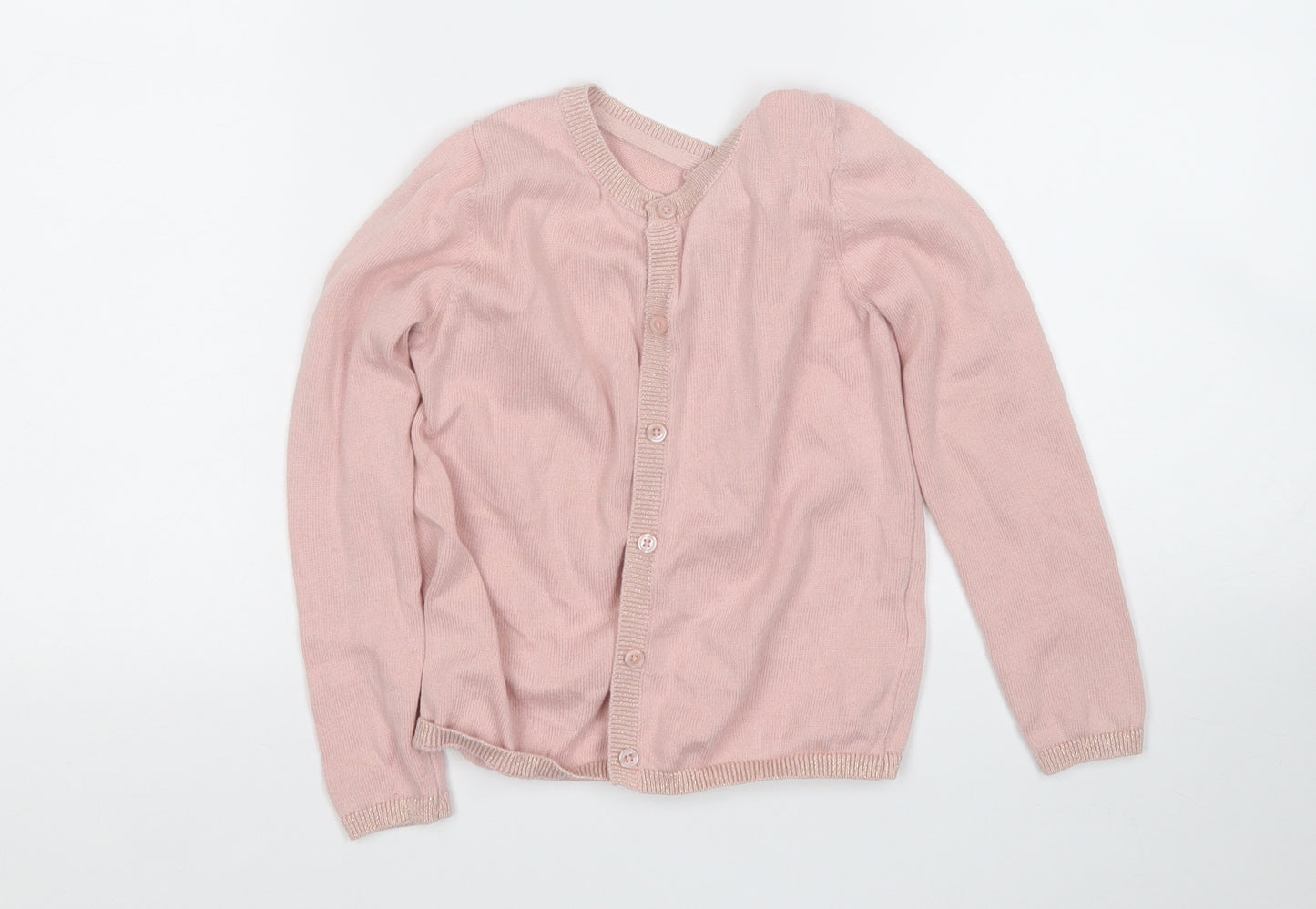 Marks and Spencer Girls Pink Round Neck  Cotton Cardigan Jumper Size 6-7 Years