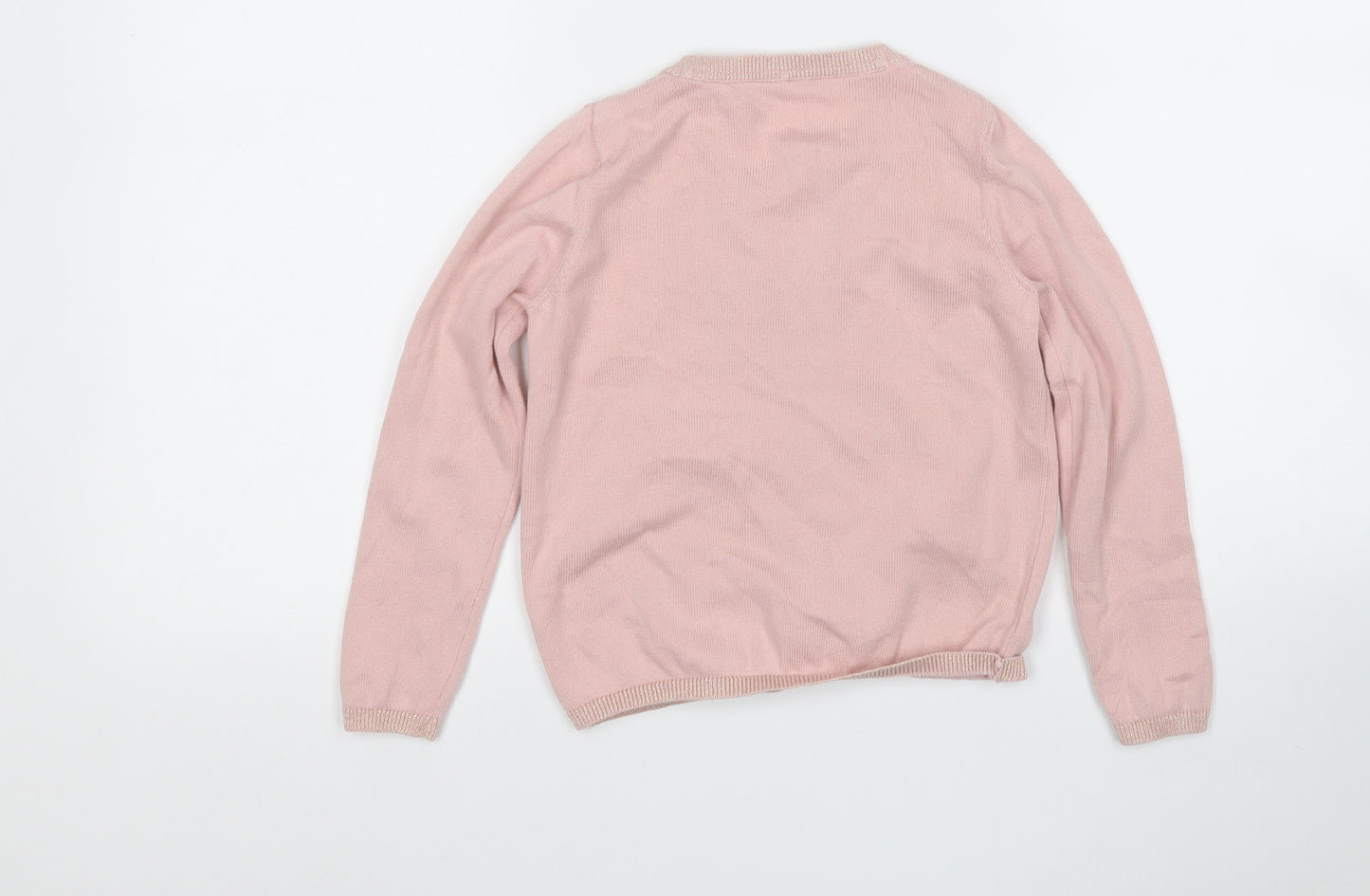 Marks and Spencer Girls Pink Round Neck  Cotton Cardigan Jumper Size 6-7 Years
