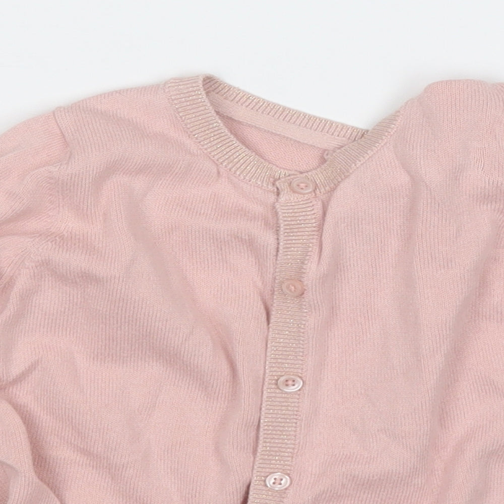 Marks and Spencer Girls Pink Round Neck  Cotton Cardigan Jumper Size 6-7 Years