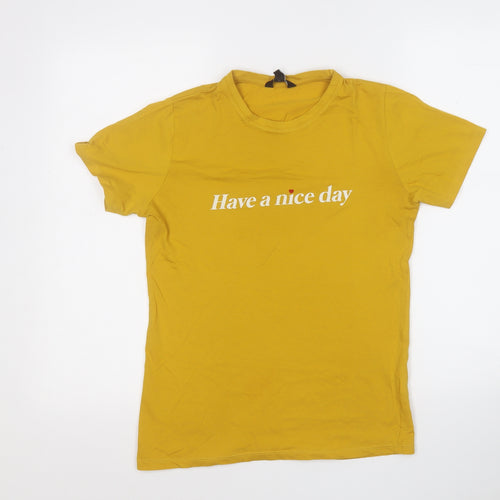 New Look Womens Yellow  Cotton Basic T-Shirt Size 8 Round Neck - Have a nice day