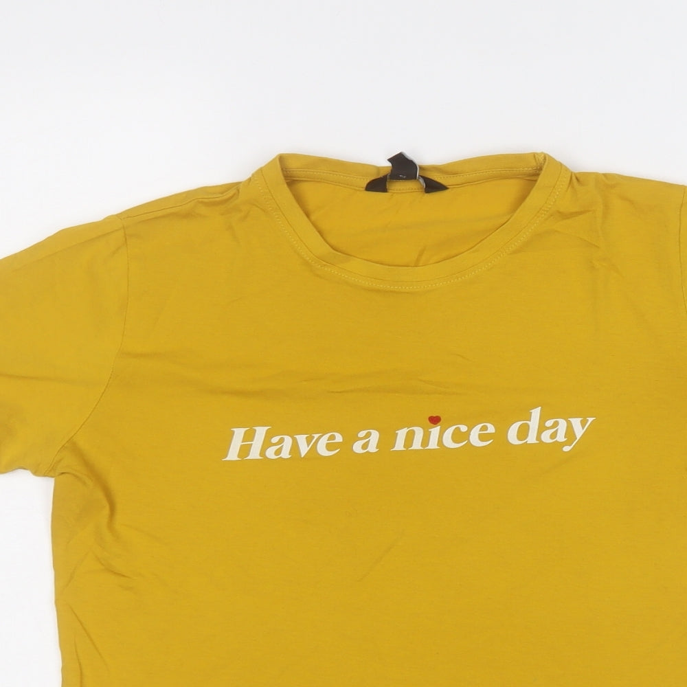 New Look Womens Yellow  Cotton Basic T-Shirt Size 8 Round Neck - Have a nice day