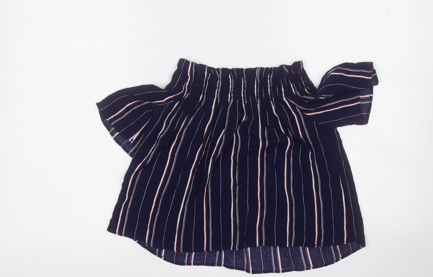 Pull&Bear Womens Blue Striped Viscose Basic Blouse Size S Round Neck