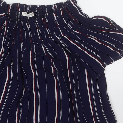 Pull&Bear Womens Blue Striped Viscose Basic Blouse Size S Round Neck