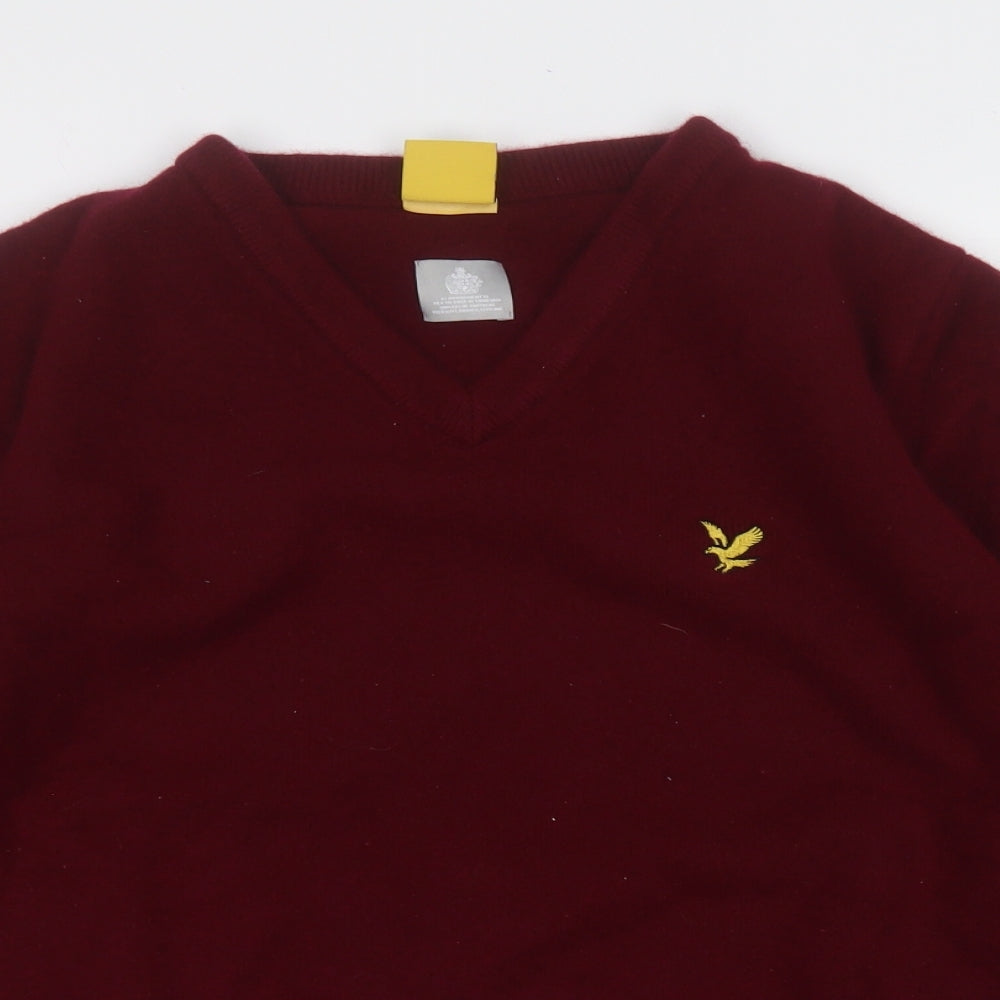 Lyle & Scott Mens Red V-Neck  Wool Pullover Jumper Size 2XL
