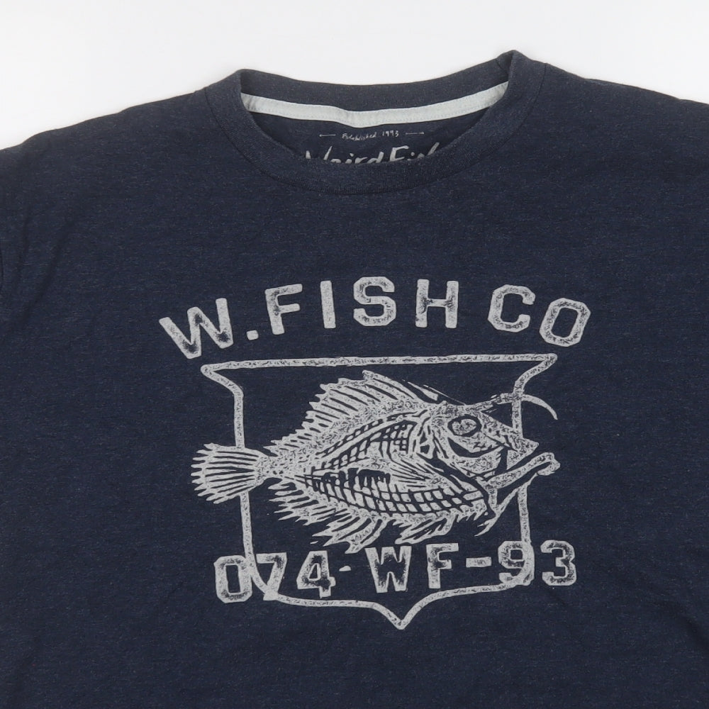 Weird Fish Mens Blue  Cotton  T-Shirt Size L Round Neck