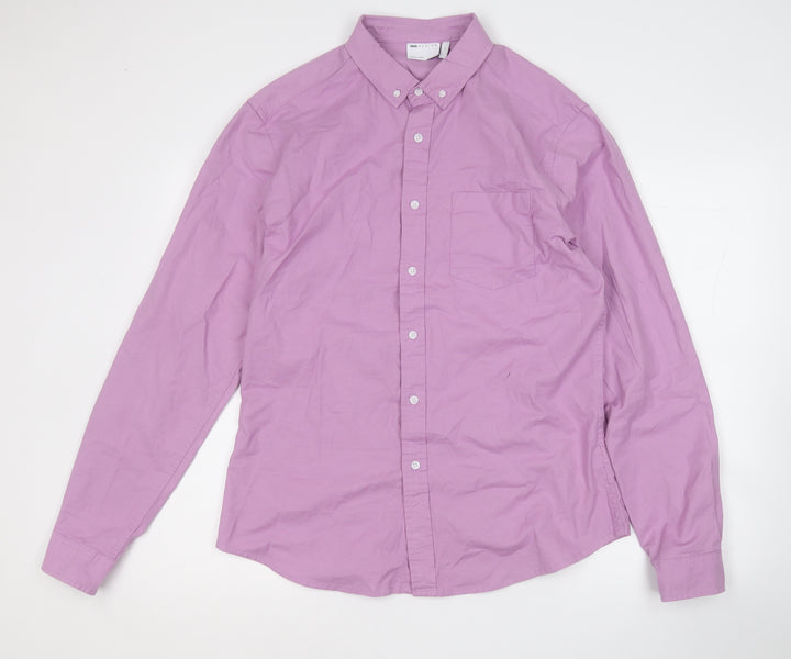 ASOS Mens Purple Cotton Button-Up Size L Collared