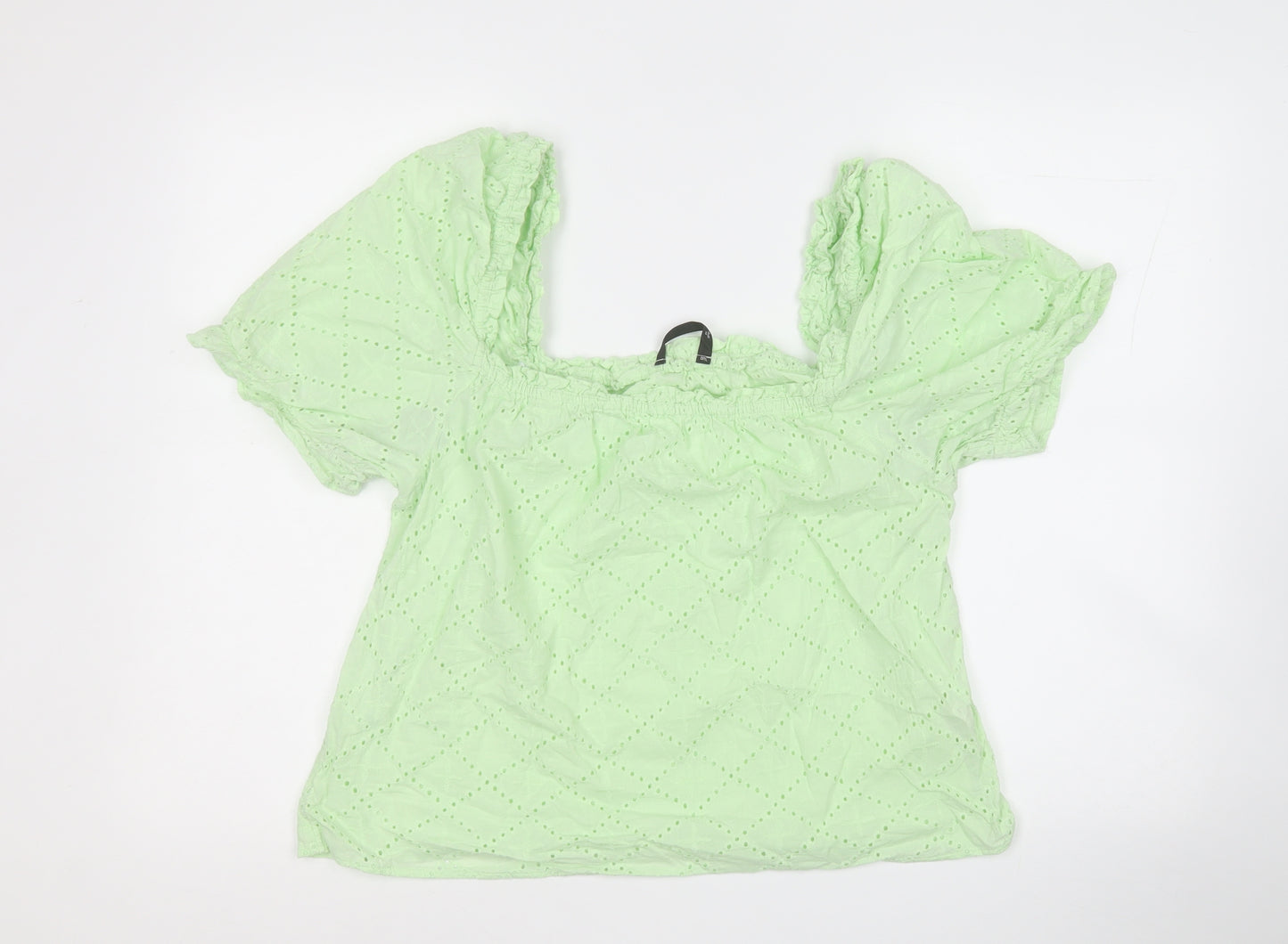 Dunnes Stores Womens Green Geometric Cotton Basic T-Shirt Size M Round Neck