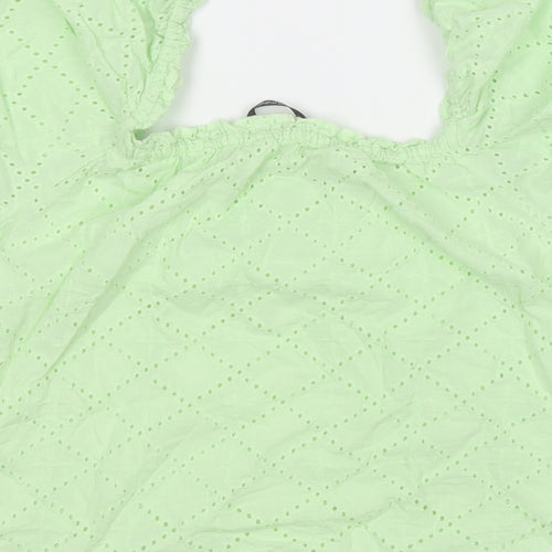 Dunnes Stores Womens Green Geometric Cotton Basic T-Shirt Size M Round Neck