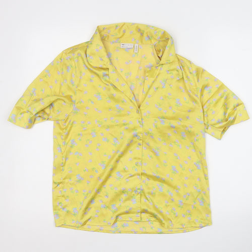 ASOS Womens Yellow Floral Polyester Basic Button-Up Size 8 Collared