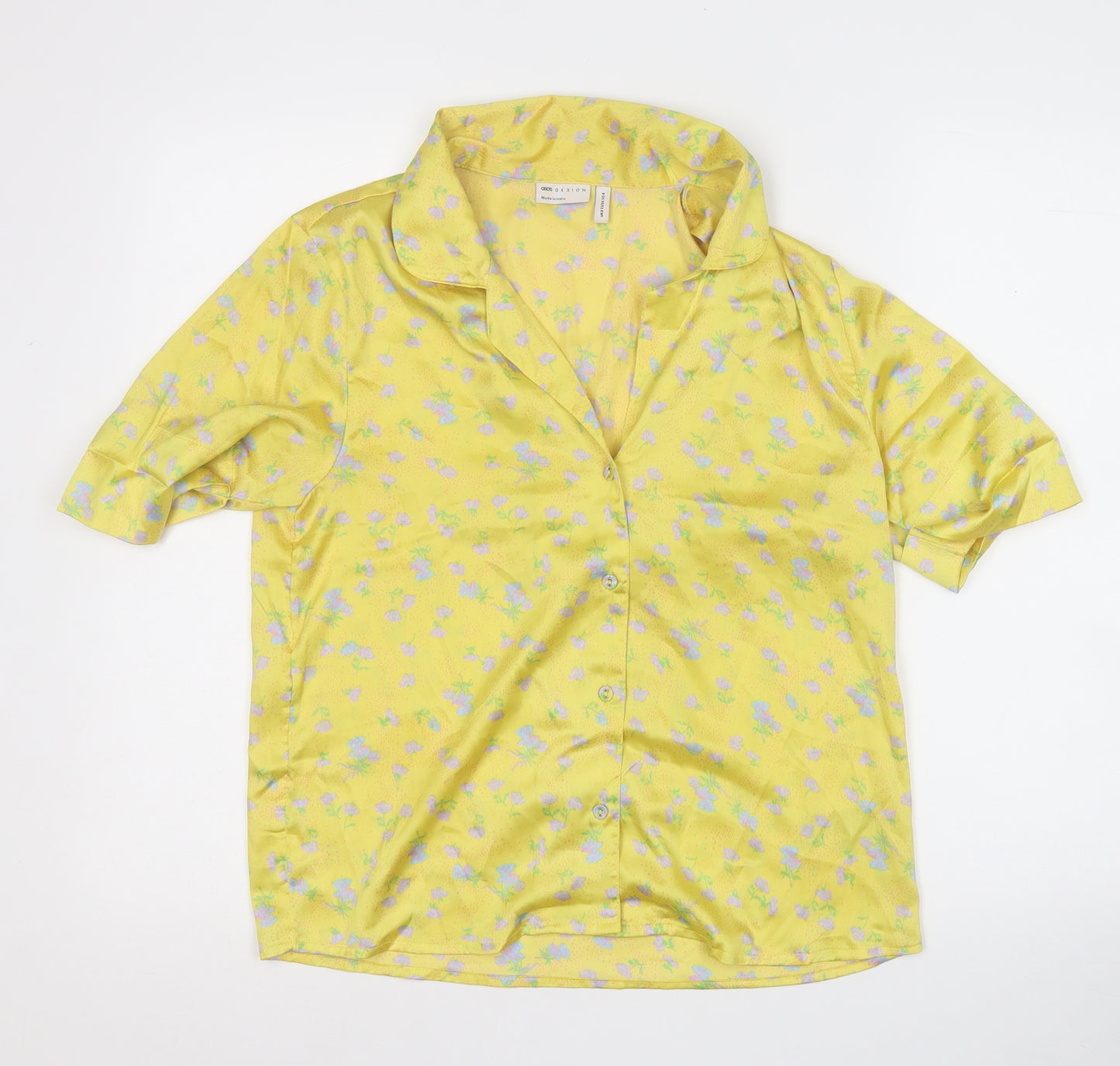 ASOS Womens Yellow Floral Polyester Basic Button-Up Size 8 Collared