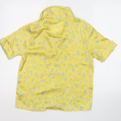 ASOS Womens Yellow Floral Polyester Basic Button-Up Size 8 Collared