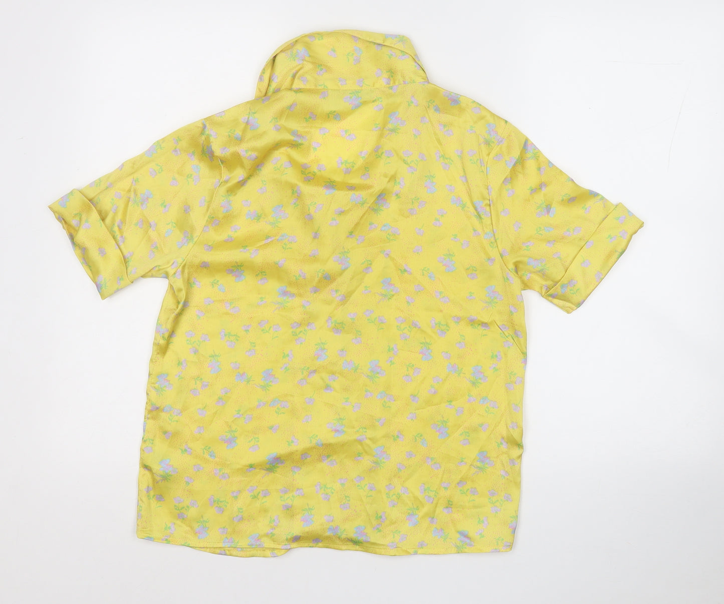 ASOS Womens Yellow Floral Polyester Basic Button-Up Size 8 Collared