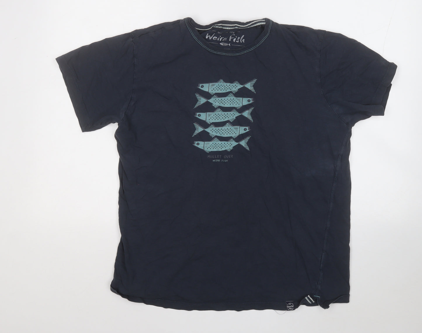 Weird Fish Mens Blue  Cotton  T-Shirt Size L Round Neck