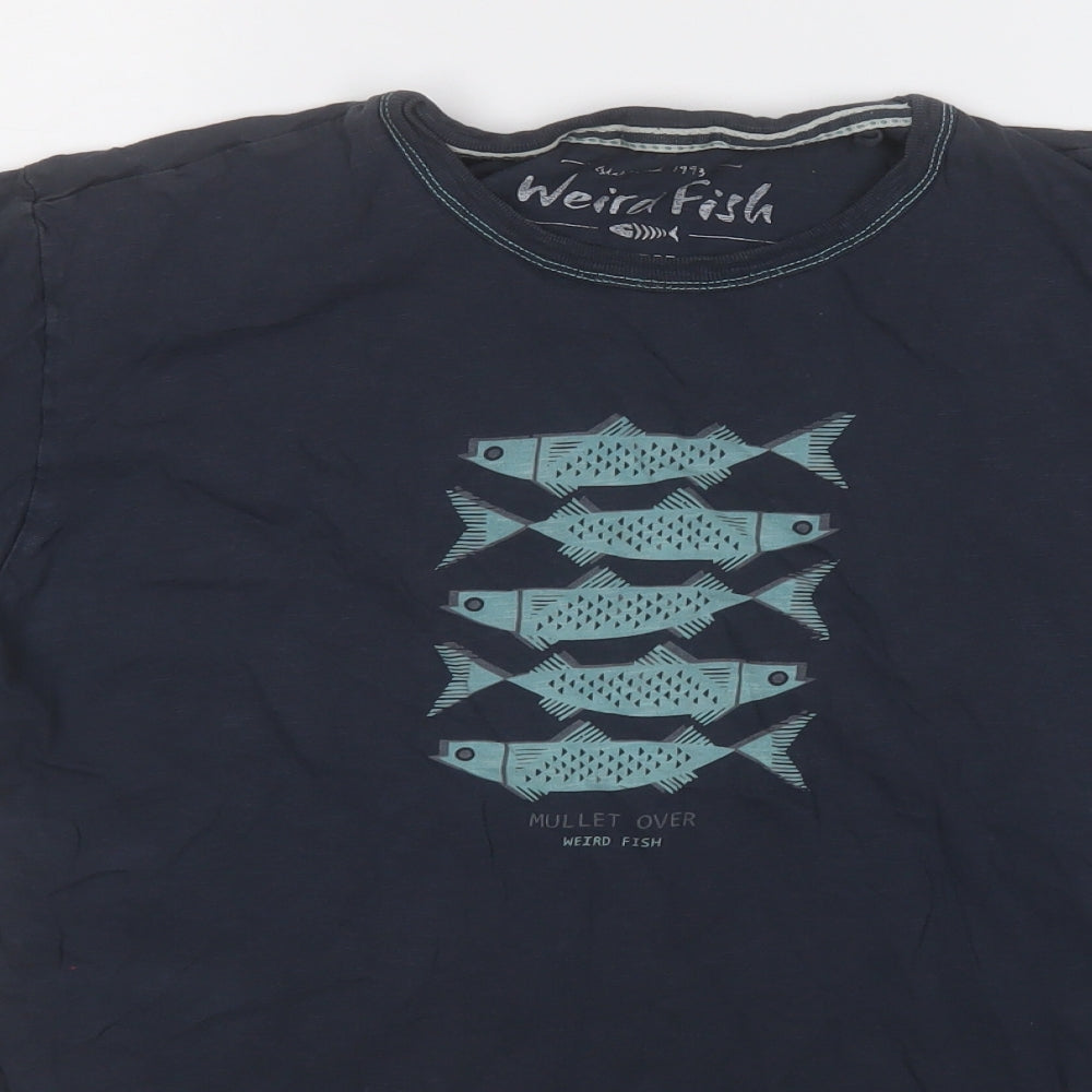 Weird Fish Mens Blue  Cotton  T-Shirt Size L Round Neck