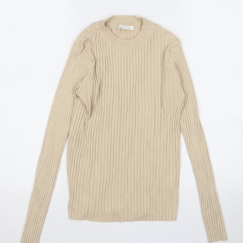H&M Womens Beige Mock Neck  Acrylic Pullover Jumper Size M