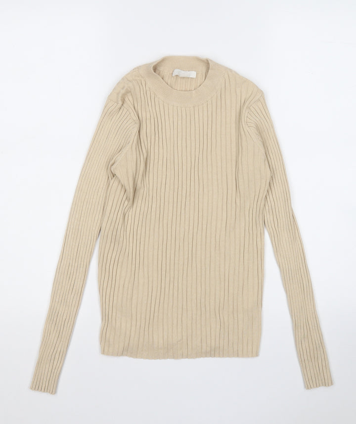 H&M Womens Beige Mock Neck Acrylic Pullover Jumper Size M