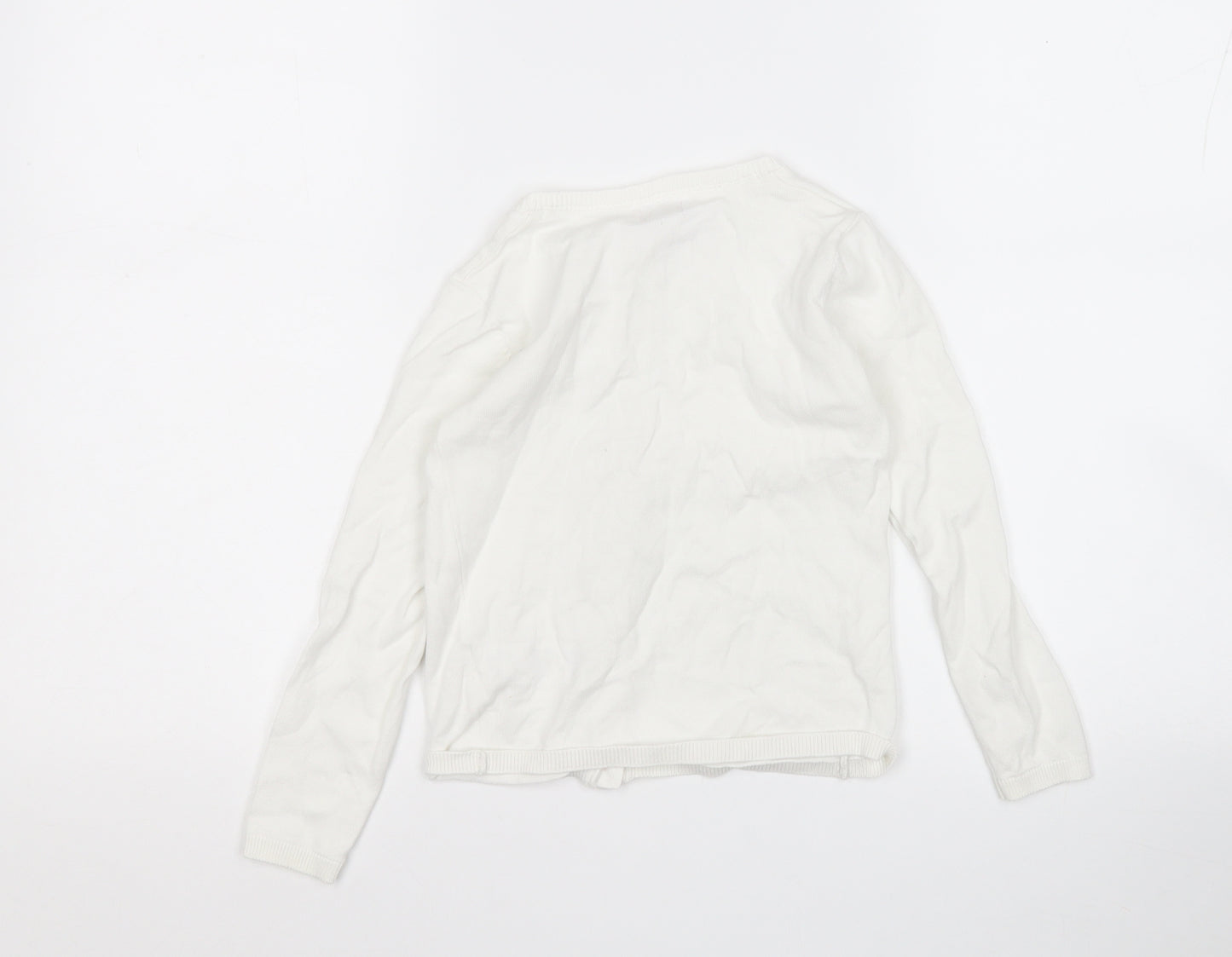 F&F Girls White Round Neck  Cotton Cardigan Jumper Size 5-6 Years