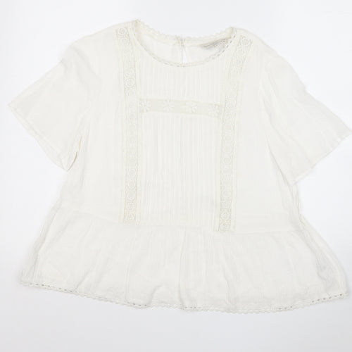 F&F Womens White Round Neck Geometric Viscose Pullover Jumper Size 12