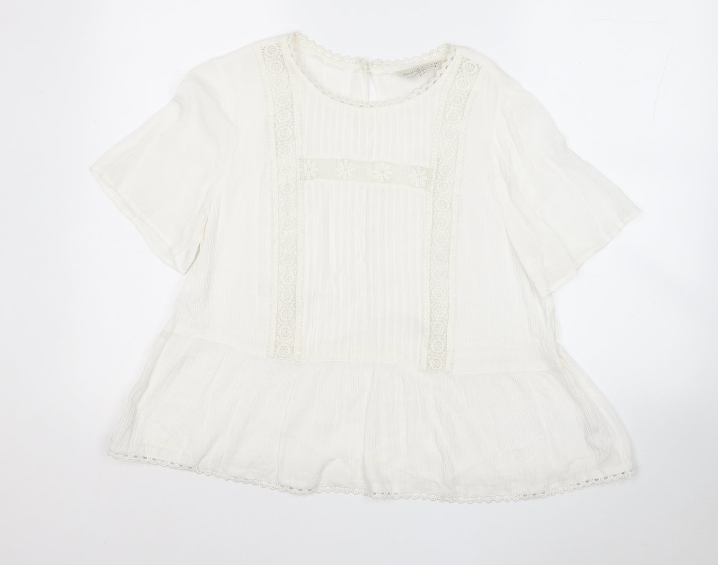 F&F Womens White Round Neck Geometric Viscose Pullover Jumper Size 12