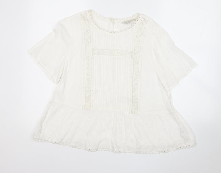 F&F Womens White Round Neck Geometric Viscose Pullover Jumper Size 12