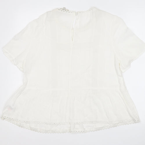 F&F Womens White Round Neck Geometric Viscose Pullover Jumper Size 12