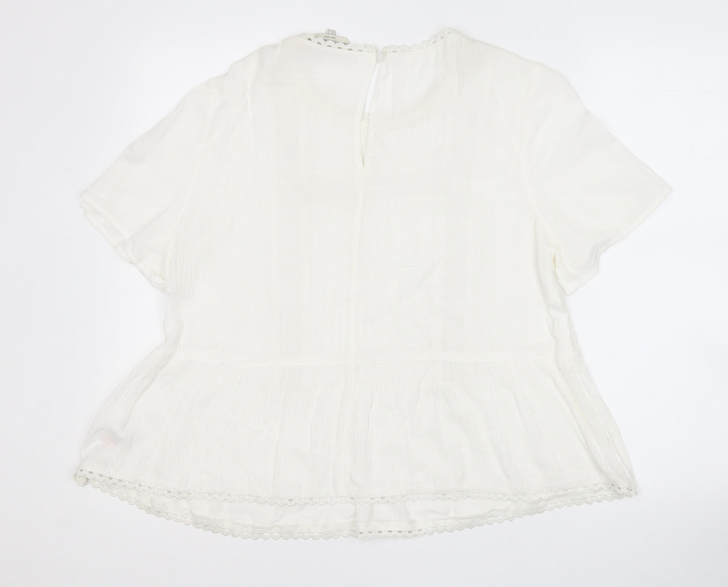 F&F Womens White Round Neck Geometric Viscose Pullover Jumper Size 12