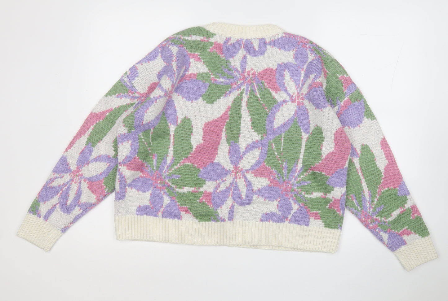 Primark Womens Multicoloured Round Neck Floral Acrylic Pullover Jumper Size 12