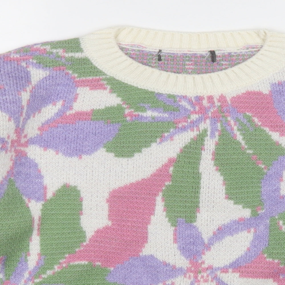 Primark Womens Multicoloured Round Neck Floral Acrylic Pullover Jumper Size 12