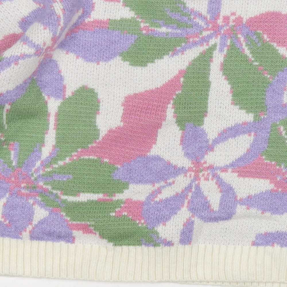 Primark Womens Multicoloured Round Neck Floral Acrylic Pullover Jumper Size 12