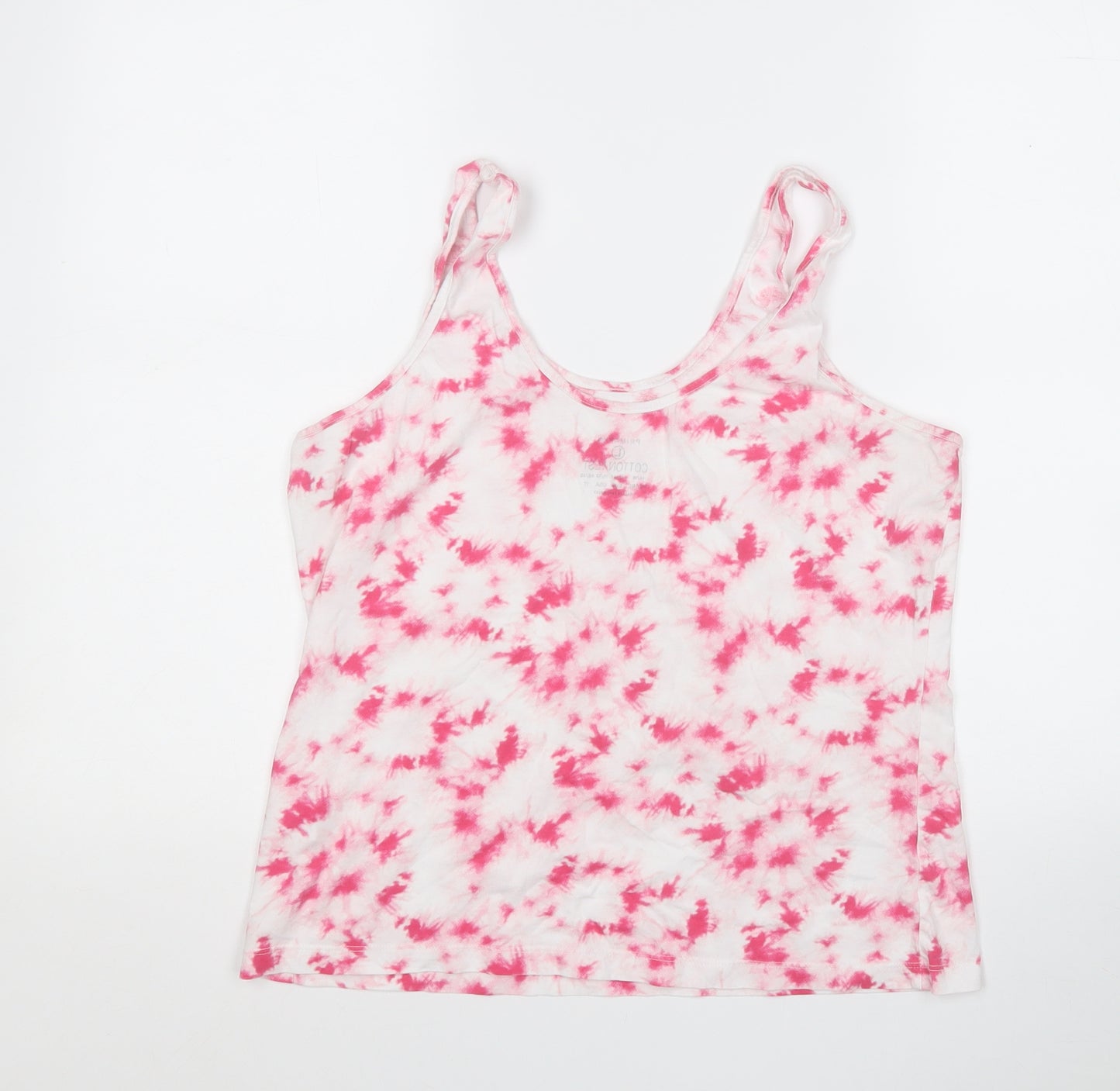 Primark Womens Pink Geometric Cotton Basic Tank Size 16 Round Neck
