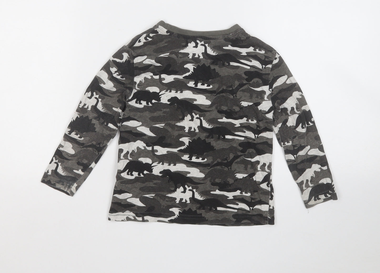 Primark Boys Grey Geometric Cotton Basic T-Shirt Size 18-24 Months Round Neck  - Dinosaur Roarsome