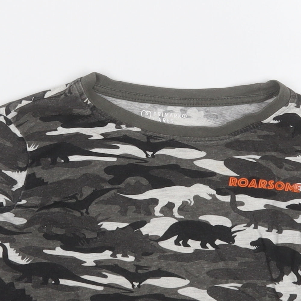 Primark Boys Grey Geometric Cotton Basic T-Shirt Size 18-24 Months Round Neck  - Dinosaur Roarsome