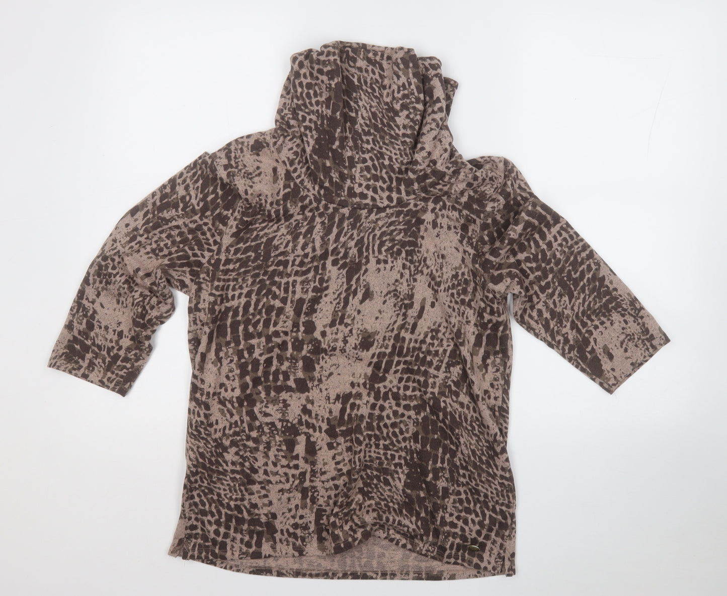Tigi Womens Brown Roll Neck Geometric Polyester Pullover Jumper Size 12