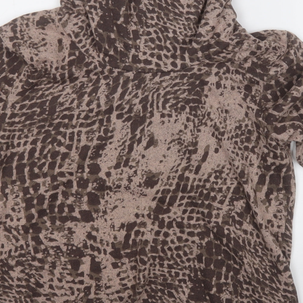 Tigi Womens Brown Roll Neck Geometric Polyester Pullover Jumper Size 12