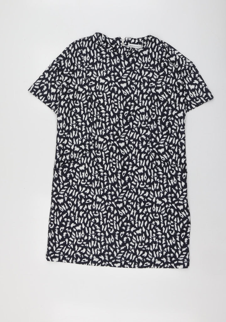Warehouse Womens Blue Animal Print Polyester A-Line  Size 12  Round Neck