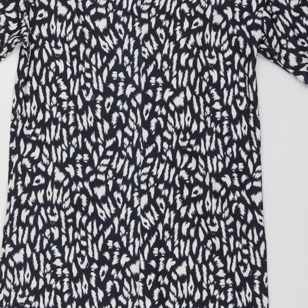 Warehouse Womens Blue Animal Print Polyester A-Line  Size 12  Round Neck