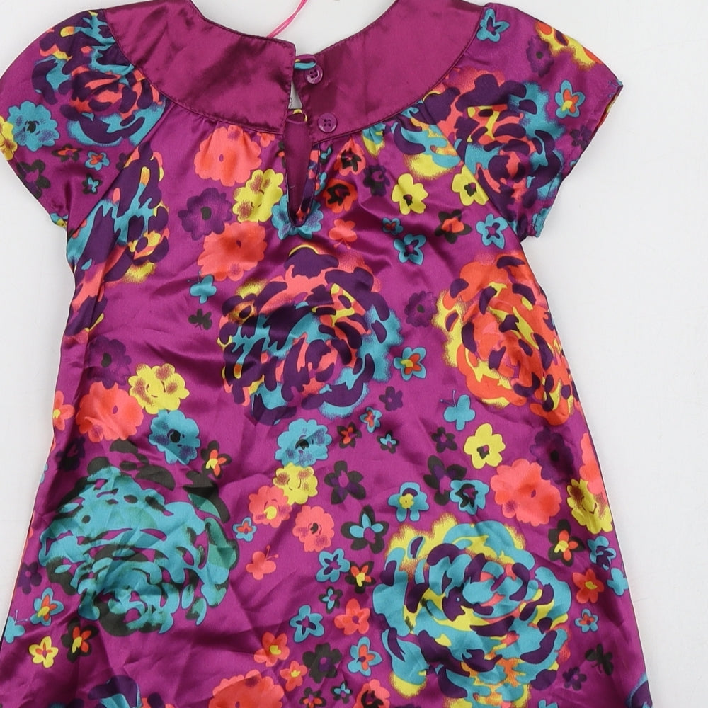 Butterfly Girls Purple Floral Polyester Shirt Dress  Size 12-18 Months  Round Neck