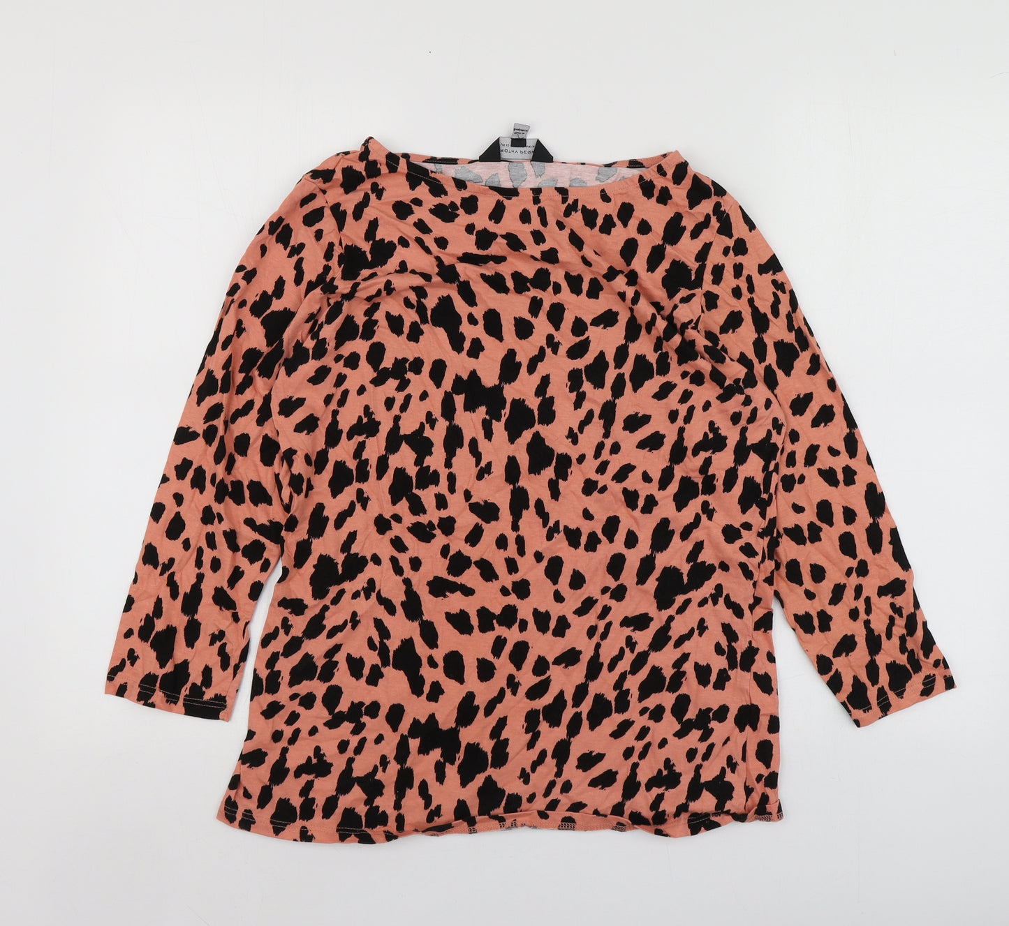 Dorothy Perkins Womens Orange Animal Print Cotton Basic T-Shirt Size 14 Round Neck