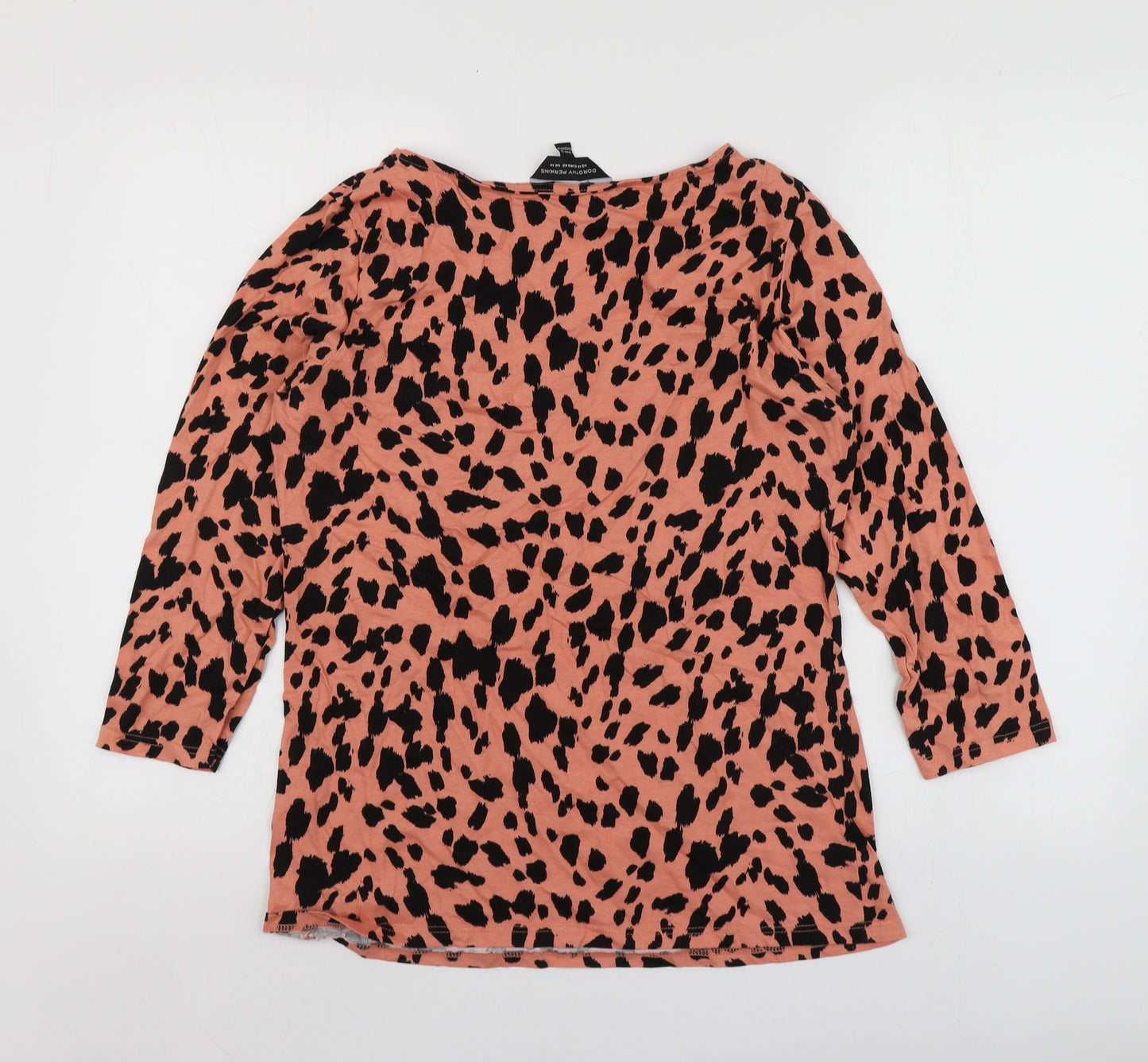 Dorothy Perkins Womens Orange Animal Print Cotton Basic T-Shirt Size 14 Round Neck