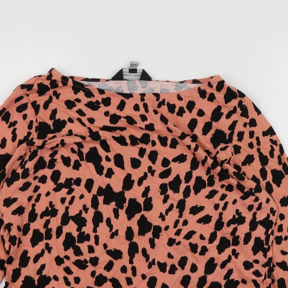 Dorothy Perkins Womens Orange Animal Print Cotton Basic T-Shirt Size 14 Round Neck