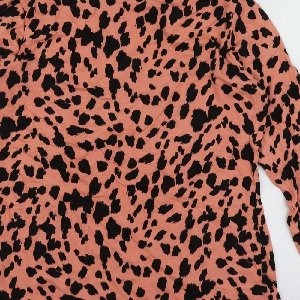 Dorothy Perkins Womens Orange Animal Print Cotton Basic T-Shirt Size 14 Round Neck