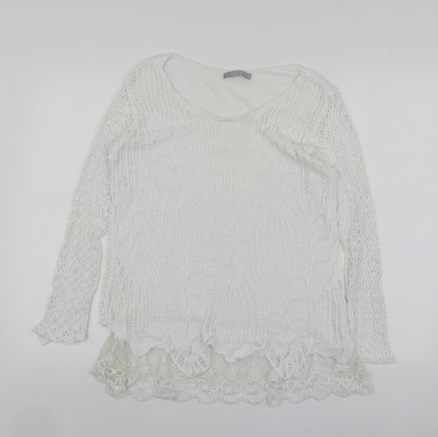 LV Clothhing Womens White  Polyester Basic Blouse Size S Round Neck