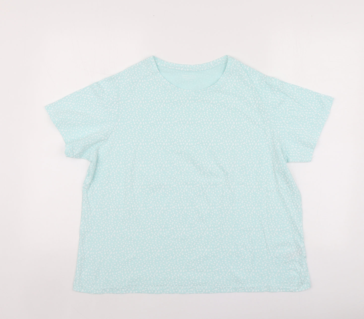 Dunnes Stores Womens Blue Polka Dot Cotton Basic T-Shirt Size L Round Neck