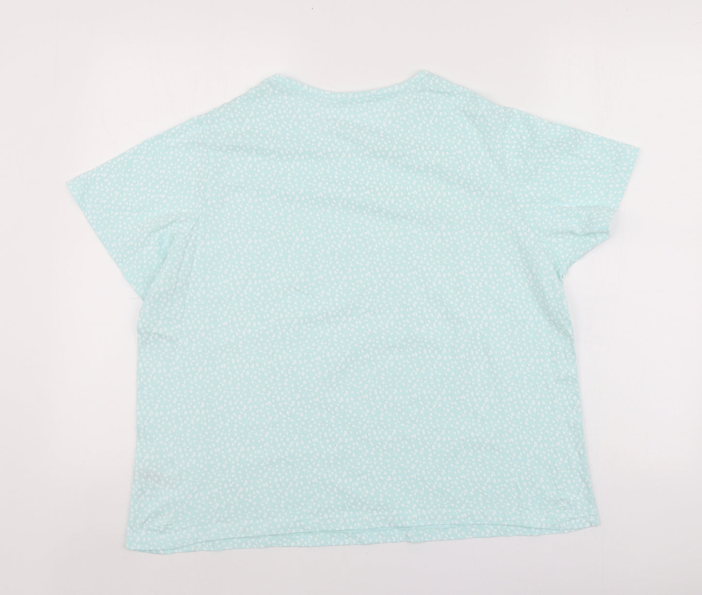 Dunnes Stores Womens Blue Polka Dot Cotton Basic T-Shirt Size L Round Neck
