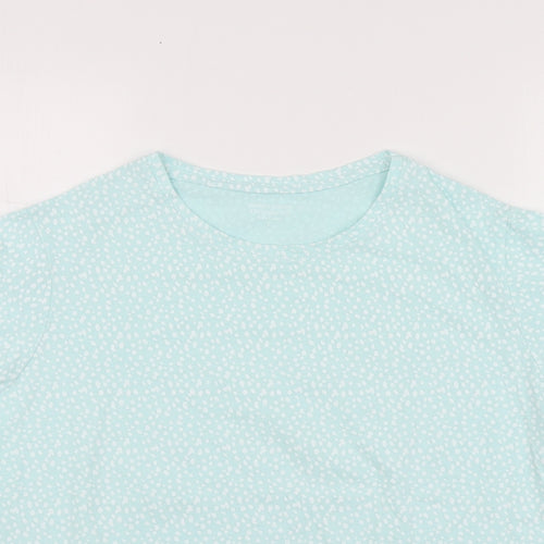 Dunnes Stores Womens Blue Polka Dot Cotton Basic T-Shirt Size L Round Neck